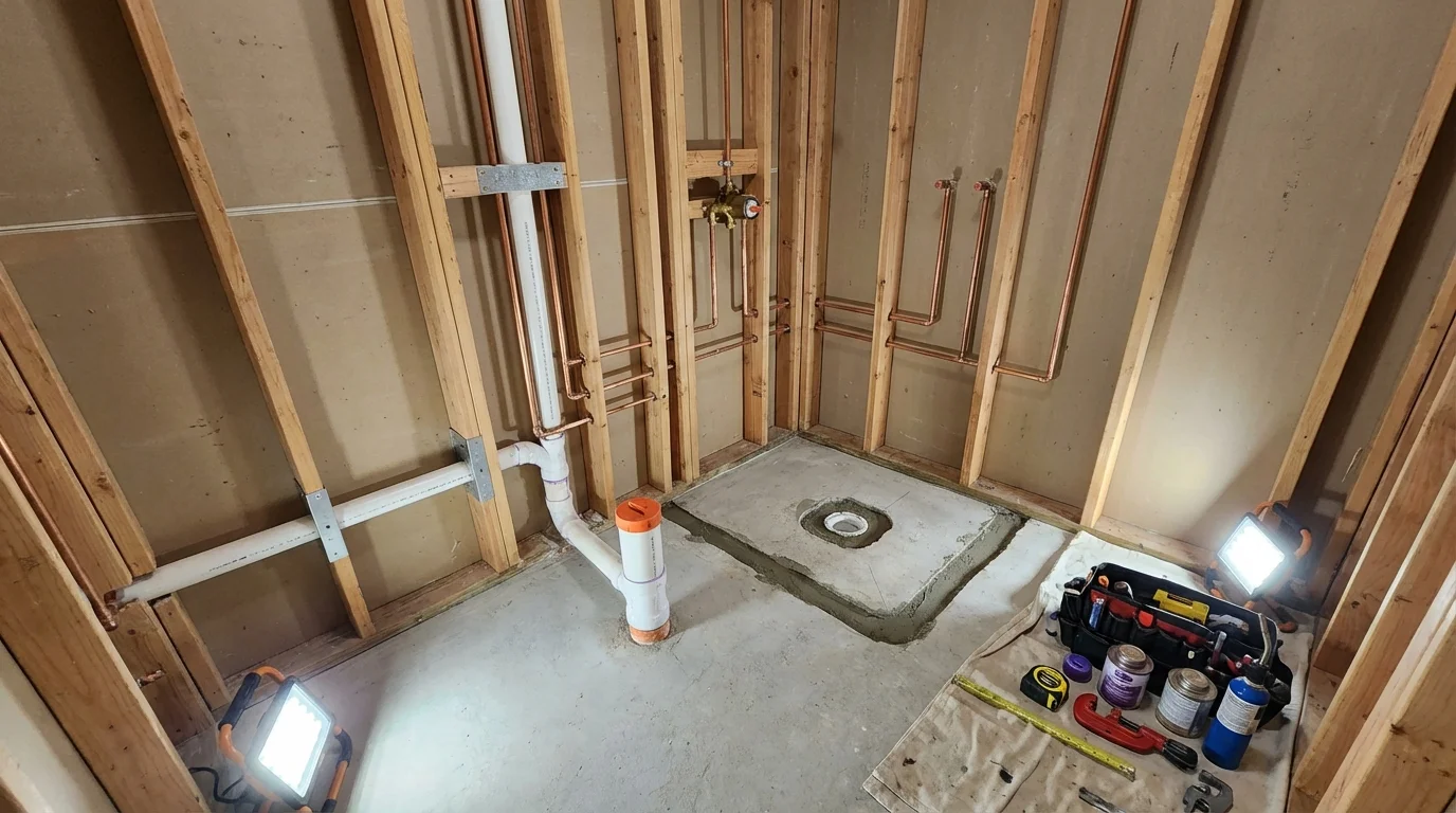Bathroom rough-in plumbing during remodel by Johns Plumbing LLC in Livermore