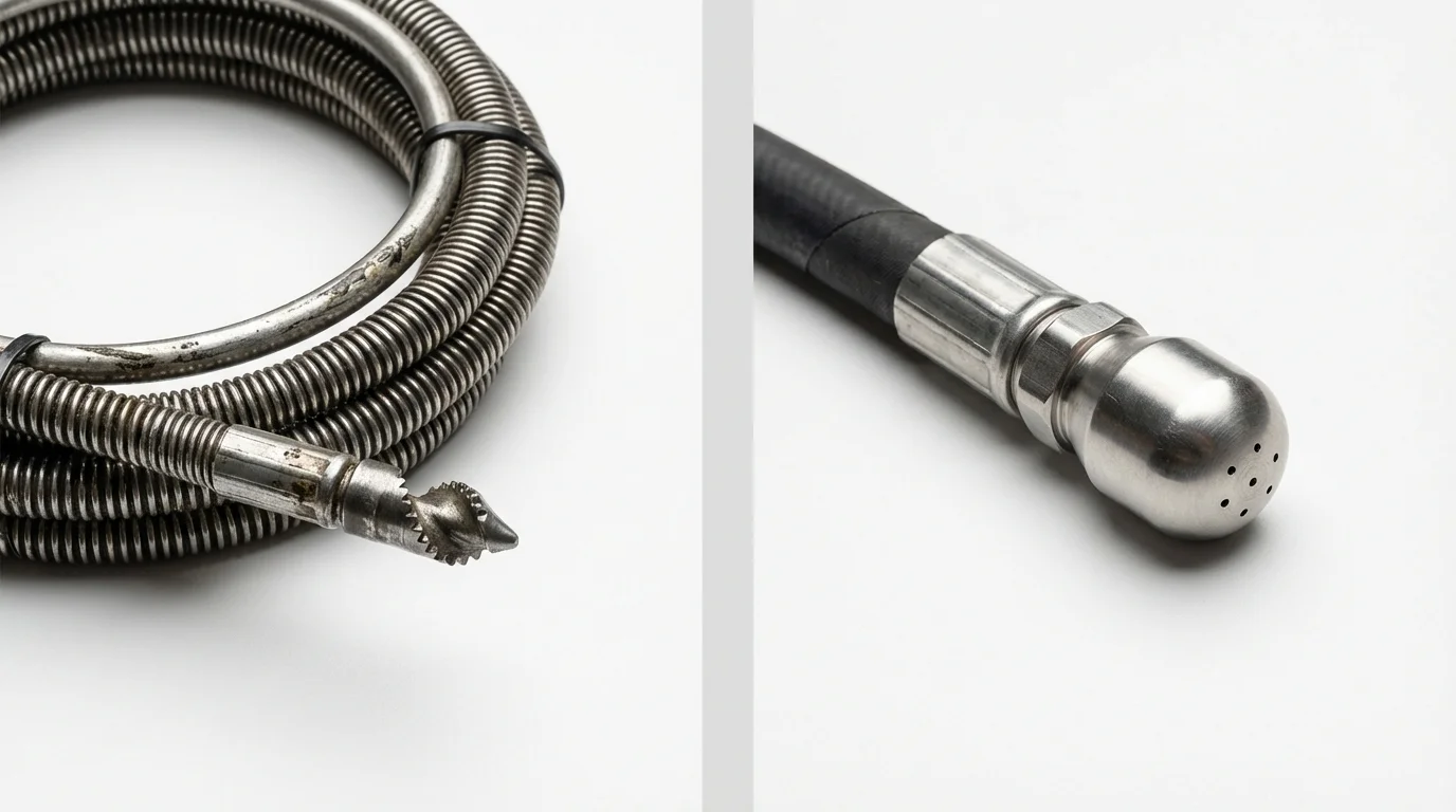 Drain snake cable and hydro jetting nozzle used for drain cleaning in Livermore, CA
