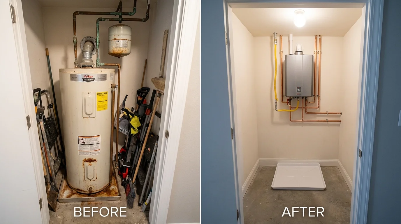 Tank water heater versus wall-mounted tankless unit comparison for Livermore, CA homeowners