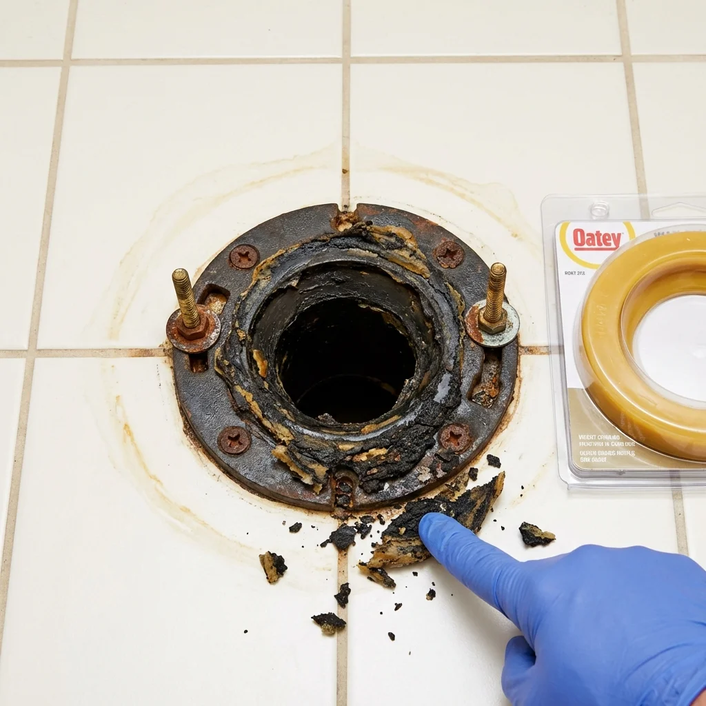 Failed wax ring showing water seepage at the base of a toilet in a Livermore, CA home